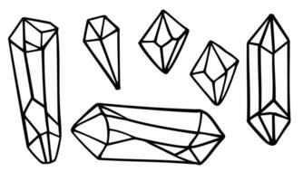 cristallo linea icone impostare. mano disegnato cartello kit di pietra preziosa. minerale lineare icona collezione. semplice cristallo nero vettore
