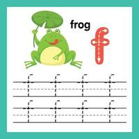 esercizio di alfabeto f con illustrazione del vocabolario dei cartoni animati, vettore