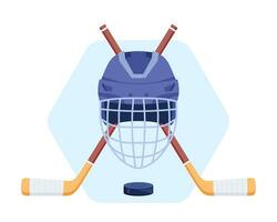 ghiaccio hockey emblema modello, distintivo, logo. hockey casco con attraversato segnali e disco. vettore illustrazione.