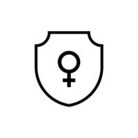 nero scudo con femmina Genere simboli icona. protezione e sicurezza di donne a partire dal violenza e umiliazione con fornitura di diritti e vettore privilegi