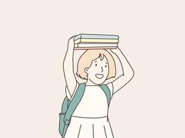 indietro per scuola ragazza portare libro semplice coreano stile illustrazione vettore