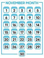 novembre 01 per 30 giorni calendario foglia vettore illustrazione modello