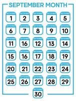 settembre 01 per 30 giorni calendario foglia vettore illustrazione modello