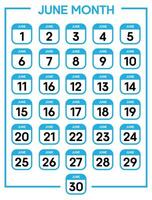 giugno 01 per 30 giorni calendario foglia vettore illustrazione modello