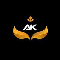 vettore monogramma lettera ak logo design con d'oro bianca