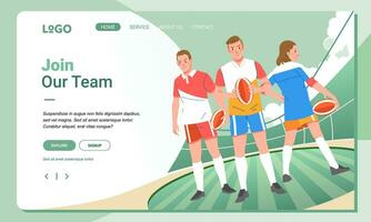 Rugby minimalista bandiera ragnatela illustrazione mobile atterraggio pagina gui ui giocatore diversità squadra incontro vettore