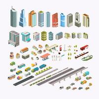 impostato isometrico città costruzione, trasporto, case e pubblico la zona vettore illustrazione