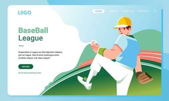 piatto design atterraggio pagina illustrazione di baseball lega per sito web, App e bandiera vettore