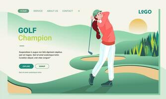 moderno illustrazione donna golf giocatore personaggio sport atterraggio pagina design per ragnatela pagina e App concetto vettore