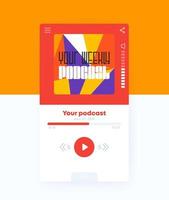 app podcast, design dell'interfaccia utente mobile, interfaccia vettoriale