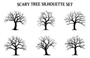 morto albero vettore silhouette collezione, pauroso albero silhouette vettore fascio, Halloween spaventoso alberi vettore illustrazione, foresta albero senza le foglie silhouette