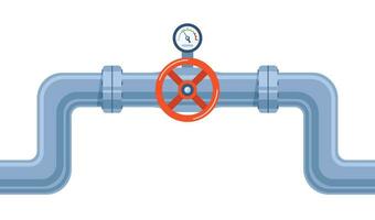 tubo di acqua con valvola e metro di pressione. costruzione di acciaio tubo. vettore illustrazione.