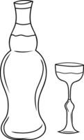 mano disegnato semplice bottiglia di alcool e un' tazza vettore