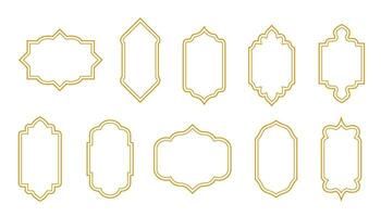 geometrico d'oro montatura con ornato decorazione. Vintage ▾ giallo vuoto confine con decorazione per immagine e foto a partire dal nozze e vacanza vettore eventi