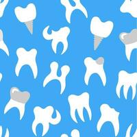 orale igiene concetto. senza soluzione di continuità modello con denti su blu sfondo. dentale vettore Stampa. concetto per bambino odontoiatria. denti pulizia e prevenzione. dentale cura e trattamento