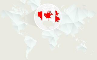 Canada carta geografica con bandiera nel contorno su bianca poligonale mondo carta geografica. vettore