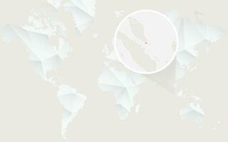 Singapore carta geografica con bandiera nel contorno su bianca poligonale mondo carta geografica. vettore