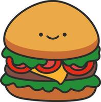 Hamburger veloce cibo kawaii personaggio icona vettore illustrazione design