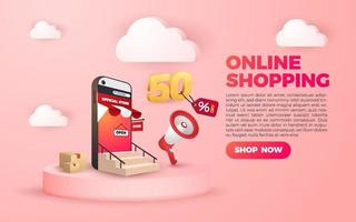 Vendita di siti Web di applicazioni mobili di social media per lo shopping online 3D vettore