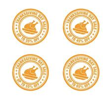 ringraziamento giorno vendita arancia grunge francobollo impostare. vendita 35, 45, 55, 65 per cento via vettore