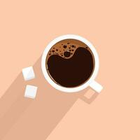 vettore illustrazione caffè tazza e zucchero cubo su leggero Marrone sfondo, piatto stile