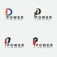 lettera p thunder power logo illustrazione vettoriale design