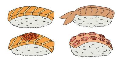 mano disegnato Sushi clipart impostare. giapponese tradizionale cucina piatti. asiatico cibo vettore