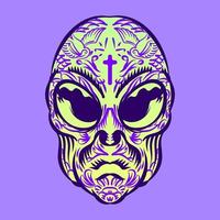 testa aliena con illustrazione del tatuaggio per il carattere dell'elemento distintivo del logo vettore