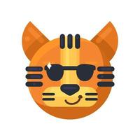 tigre emoji sorridente e indossando occhiali da sole vettore. bel gatto animale vettore