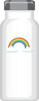 una bottiglia termica bianca con motivo arcobaleno vettore