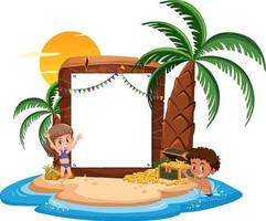 banner vuoto con bambini in vacanza estiva in spiaggia vettore