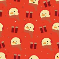 pupazzo di neve con un' sciarpa in giro il suo collo carino cartone animato e Natale i regali senza soluzione di continuità modello, con Natale illustrazione. carino animale sfondo per involucro carta vettore