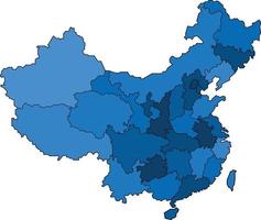 mappa Cina contorno blu su sfondo bianco. illustrazione vettoriale. vettore