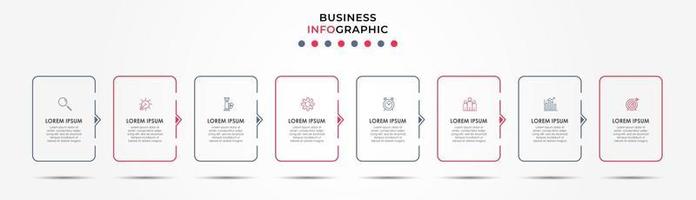 modello di business di progettazione infografica con icone e 8 opzioni o passaggi vettore