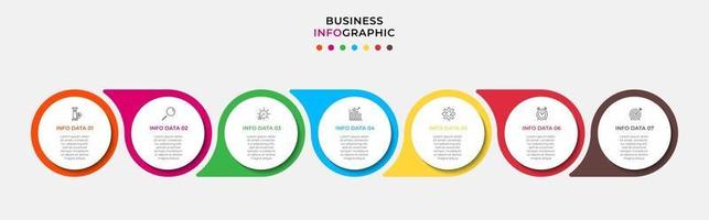 modello di business di progettazione infografica con icone e 7 opzioni o passaggi vettore