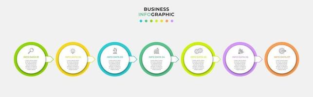 modello di business di progettazione infografica con icone e 7 opzioni o passaggi vettore