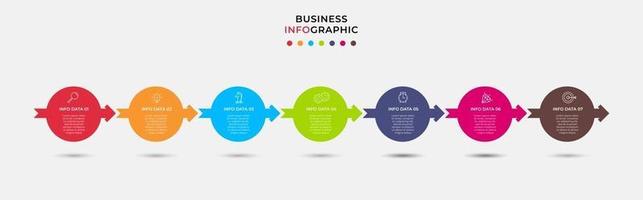 modello di business di progettazione infografica con icone e 7 opzioni o passaggi vettore