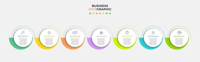 modello di business di progettazione infografica con icone e 7 opzioni o passaggi vettore