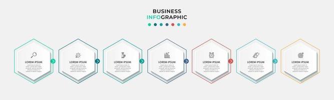 modello di business di progettazione infografica con icone e 7 opzioni o passaggi vettore