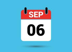 settembre 6 calendario Data piatto icona giorno 6 vettore illustrazione