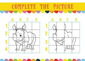 bambini educativo colorazione libro pagine finire il immagine di carino cartone animato rinoceronte vettore