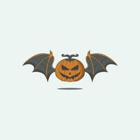 Halloween zucca con pipistrello Ali icona vettore illustrazione