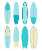 fare surf. impostato di illustrazioni di tavole da surf nel blu colori su un' bianca sfondo. vettore