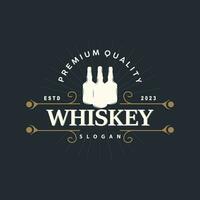 whisky logo, bevanda etichetta design con vecchio retrò Vintage ▾ ornamento illustrazione premio modello vettore