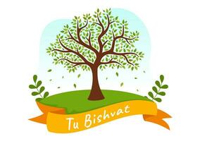 contento tu bishvat vettore illustrazione. traduzione il ebraico nuovo anno per alberi. bambini piantato un' albero nel il cortile nel piatto cartone animato sfondo design