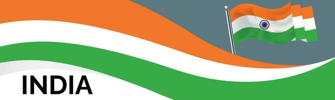 India nazionale giorno bandiera con carta geografica, bandiera colori tema sfondo e geometrico astratto retrò moderno colorfull design con sollevato mani o pugni vettore