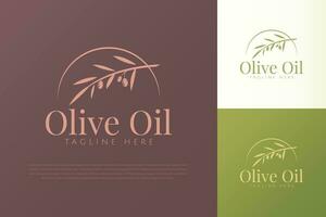 essenziale oliva olio biologico Prodotto logo con astratto illustrazione ramo foglia frutta pianta concetto il branding modello vettore