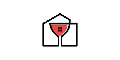 logo design combinando un' vino bicchiere con il forma di un' Casa. vettore