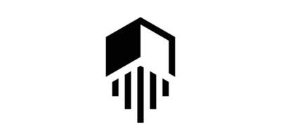logo design combinando il forma di un' edificio con un' razzo, adatto per edificio investimento aziende. vettore