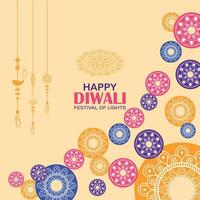 contento diwali, Festival di luci, carta grafico di indiano Rangoli, d'oro luci, colorato decorativo sfondo, blu magenta sfondo vettore